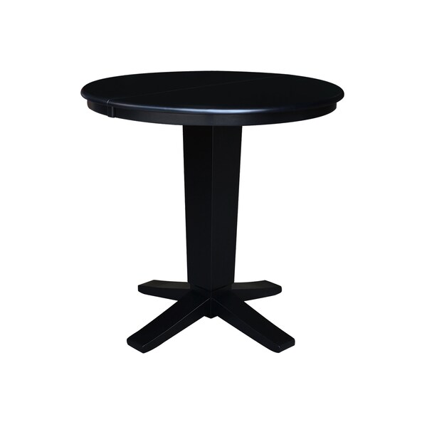 International Concepts 36 in. Solid Wood Round Top Pedestal Table with 12 in. Leaf - 36.1 in.High - Dining Height in Black K46-36RXT-23B-36 - main